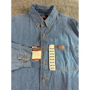 Moose Creek Mens Large Denim Button Up Shirt Long Sleeve Work Casual Blue